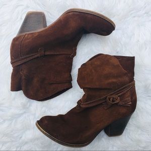 MIA Dani Brown Suede Slouched Tassle Ankle Boots